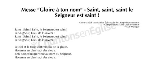 Chantons En Eglise Messe Gloire Ton Nom Saint Saint Saint Le
