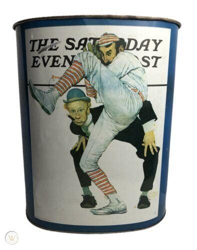 Vintage Cheinco Norman Rockwell Saturday Evening Post Tin Garbage Can Usa 13 3766351154