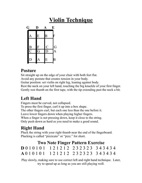 Violin Technique Cheat Sheet Posture And Hand Placement Download