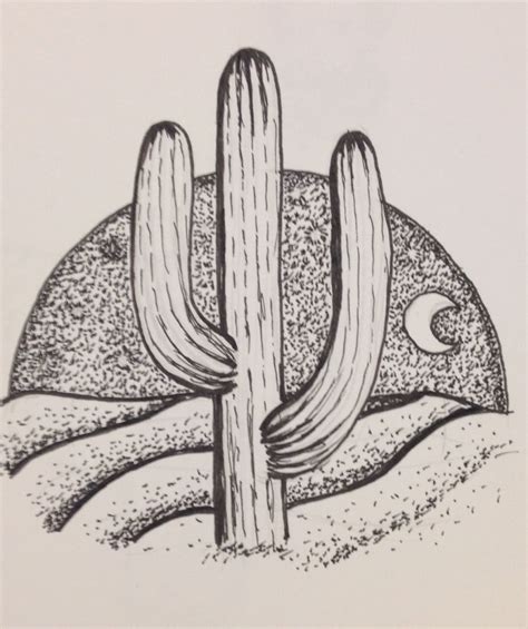 Desert Scene Ink Drawing Desert Drawing Cactus Drawing Western Artwork
