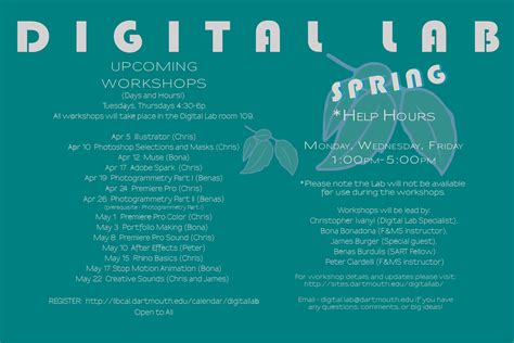 Spring 2018 Workshop Schedule Digital Lab Studio Art And Filmmedia