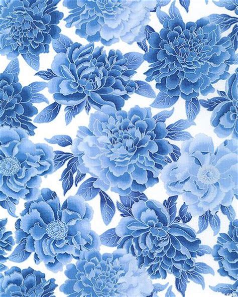 Royal Peony Whitesilver Blue Flowers Background