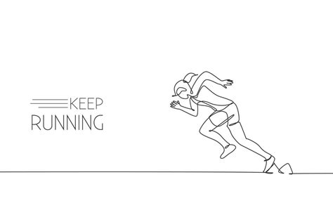 Single Continuous Line Drawing Of Young Agile Woman Runner Focus