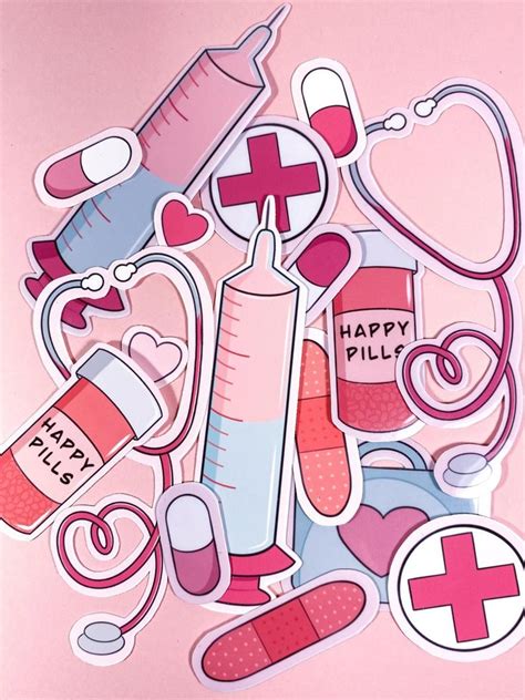 Cute Medical Themed Self Care Sticker Pack Kawaii Nurse Etsy Medical Wallpaper Nursing