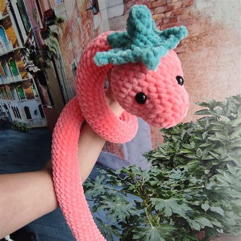 Stuffed Snake Strawberry Snake Plushie Crochet Snake Etsy