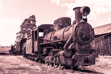 Old Rusty Steam Locomotive In Retro Style Steam Locomotive