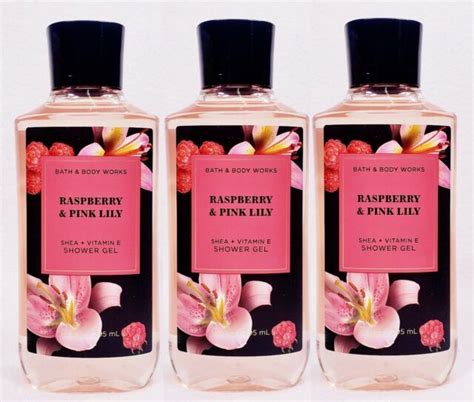 3 Bath And Body Works Raspberry And Pink Lily Shower Gel Body Wash Shea