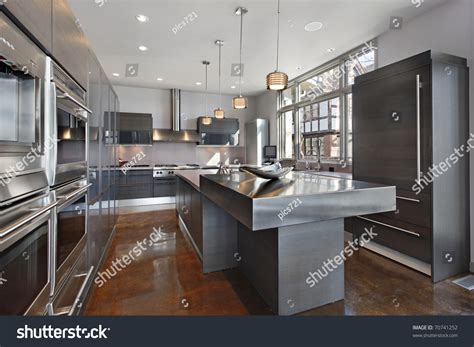 Ultra Modern Kitchen Stainless Steel Island Stock Photo Shutterstock