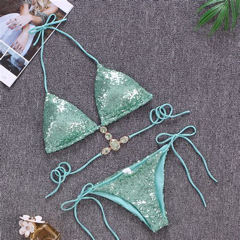 Wholesale New Fashion Bling Bling Swimsuit Set Sequin Bikini Swimwear