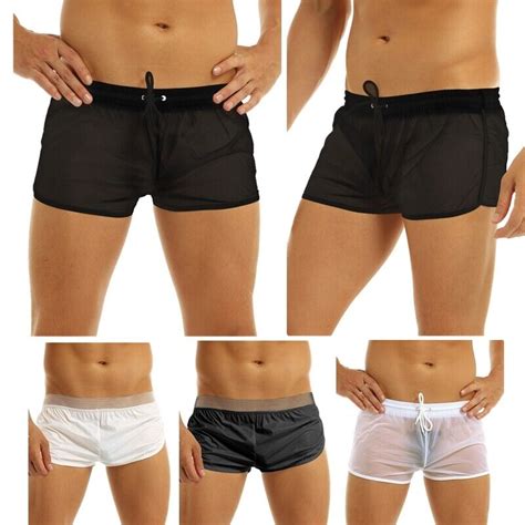 Us Mens Mesh See Through Boxers Briefs Shorts Drawstring Swim Trunks Underwear Ebay