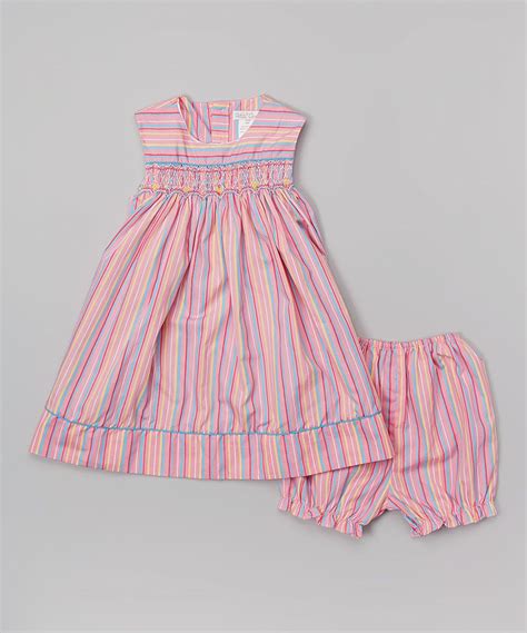 Petit Ami Pink Stripe Smocked Dress And Bloomers Infant Dress
