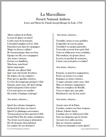 La Marseillaise French National Anthem Lyrics In French And English