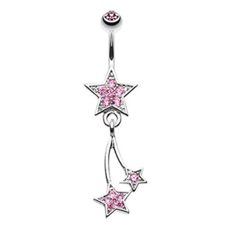 Light Pink Sparkle Stars Belly Button Ring Rebel Bod