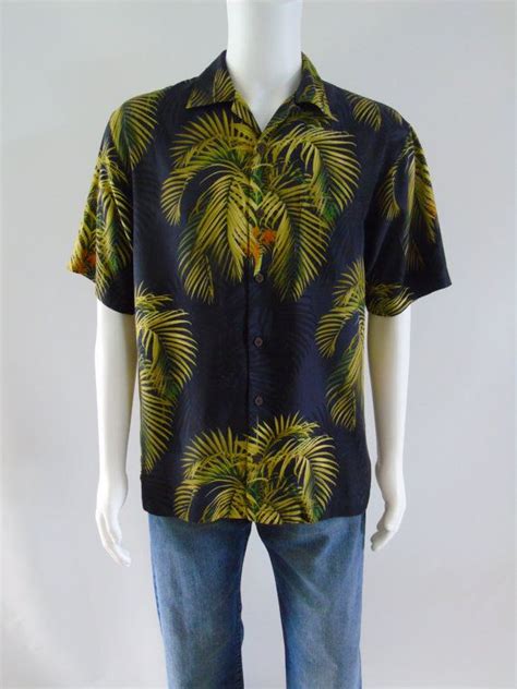 Vintage Tommy Bahama Black Hawaiian Palm Leaf Aloha Shirt Silk Etsy