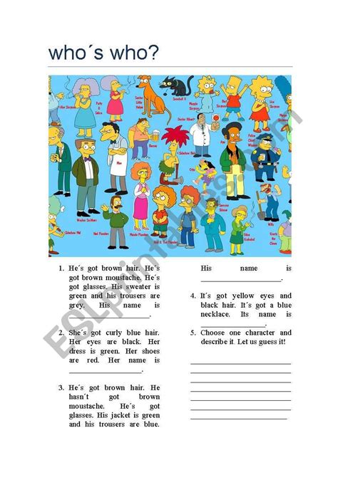 Who´s Who Esl Worksheet By Toniapon