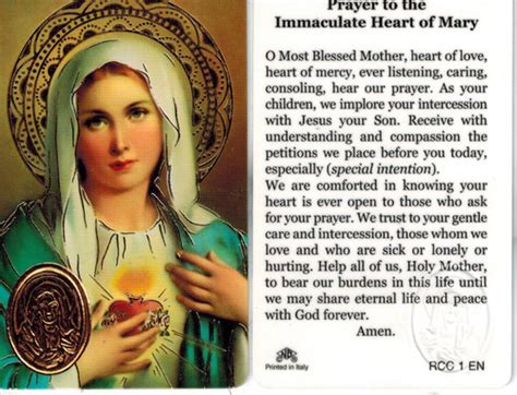 Consecration To The Immaculate Heart Of Mary Prayer Card