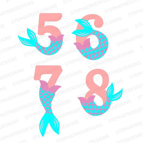 Mermaid Numbers Svg Png Files For Cutting Machines Digital Etsy Canada