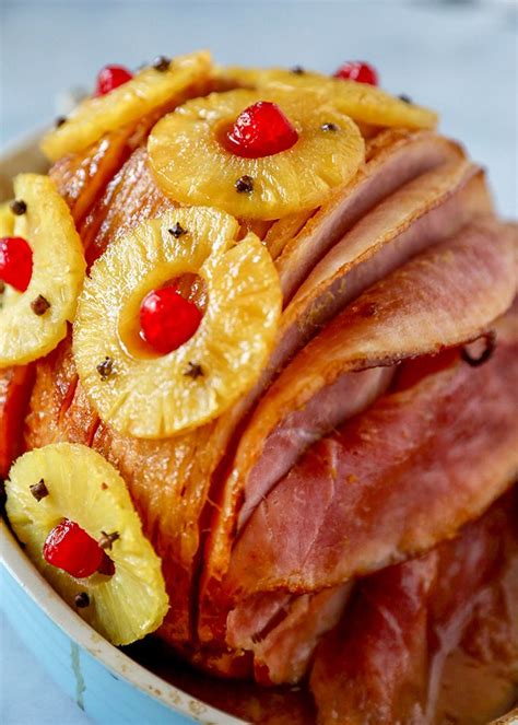 Ham With Pineapples And Cherries In A Bowl