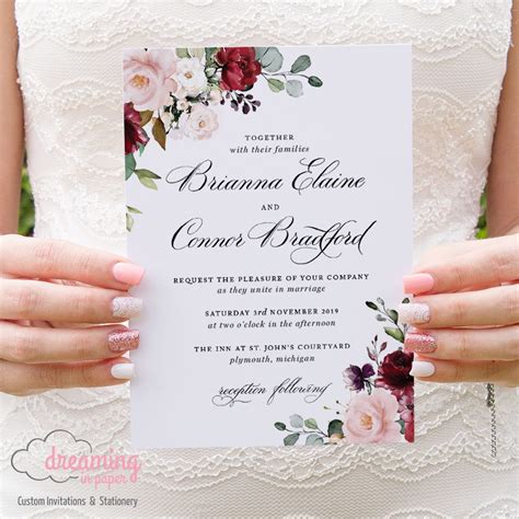 That's the traditional wedding invitation wording etiquette… and for couples planning formal weddings, that kind of traditional wording totally makes sense — but for the rest of us? Formal Marsala Burgundy Blush Floral Wedding Invitations ...
