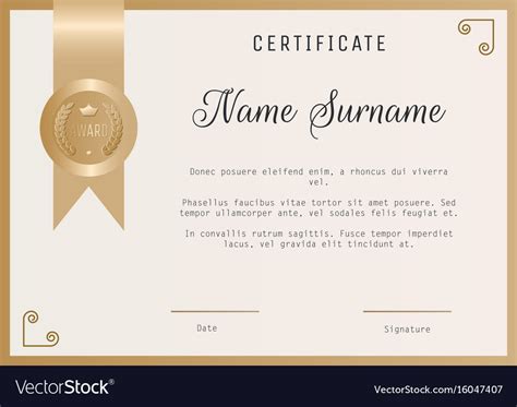 Certificate Award Template Blank In Gold Vector Image