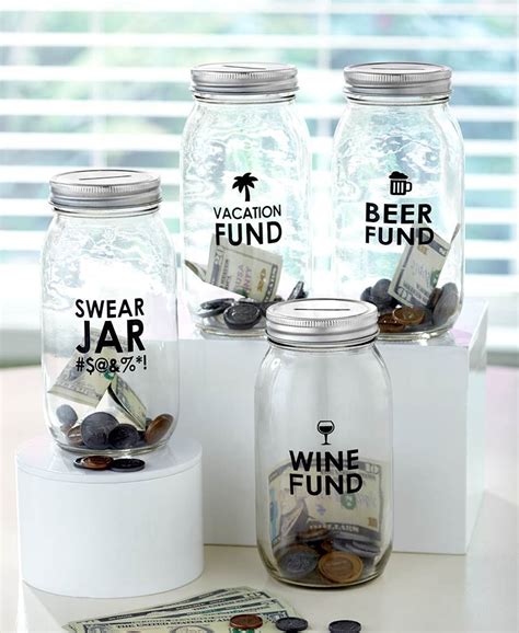 Basically, you add a nickel to the previous day's savings every single day. Glass Money-Saving Jars | New home low budget | Savings jar, Money jars, Jar