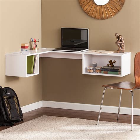 Once the studs are located and the position is finalized, drill pilot holes through the cleat. Southern Enterprises Fynn Wall Mount Corner Desk - White ...