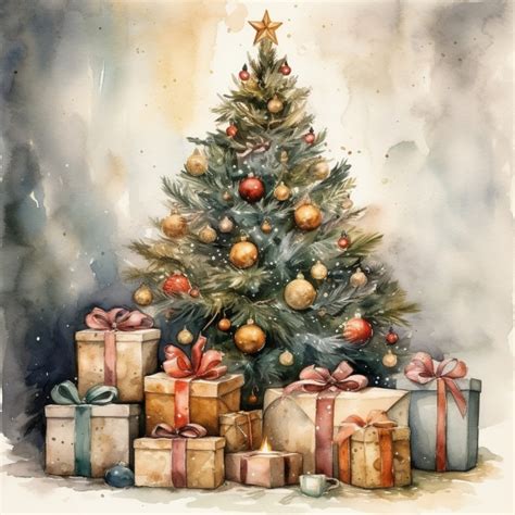 Watercolor Christmas Tree Art Free Stock Photo Public Domain Pictures