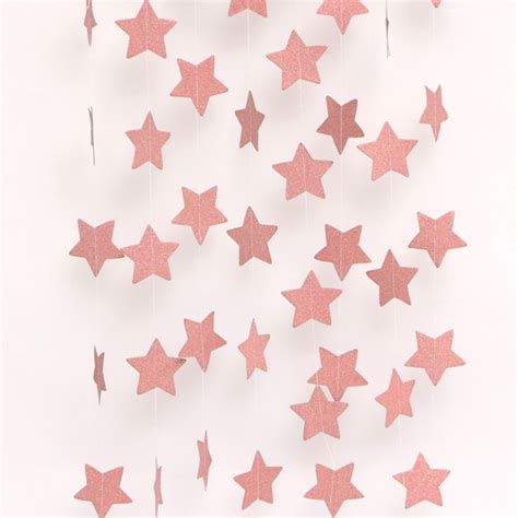 22 Pieceslot 2m Rose Gold Glitter Star Round Cloud Paper Garland