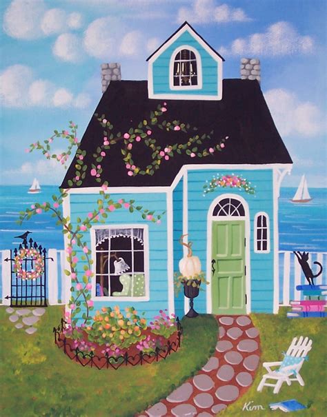 Storybook Cottage Folk Art Print Etsy