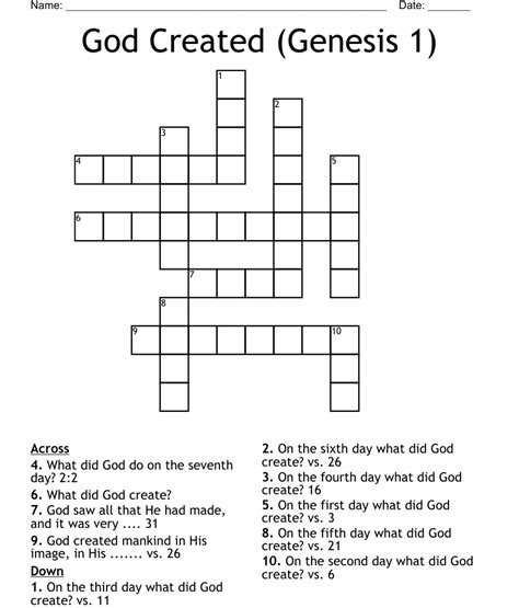 God Created Genesis 1 Crossword Wordmint