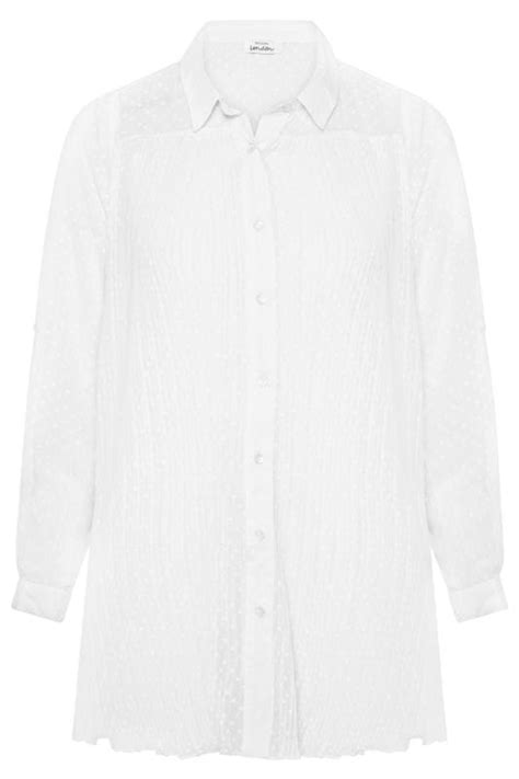 Yours London White Dobby Pleated Chiffon Shirt Yours Clothing