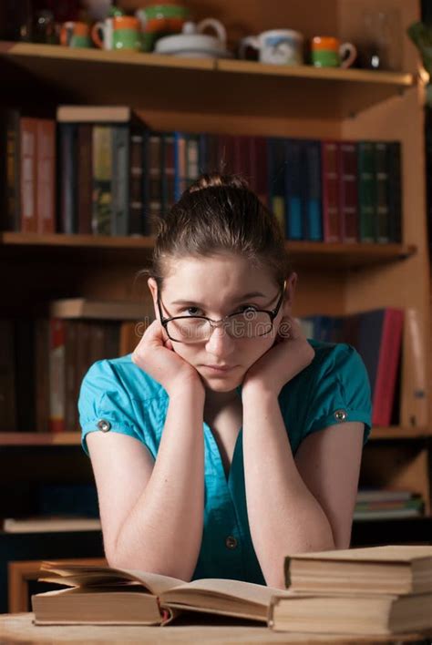 Young Girl In Glasses Reading A Book Stock Photo Image Of Girl Page