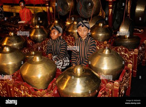 Children Playing Gamelan Music Metallophones In Yogyakarta Java