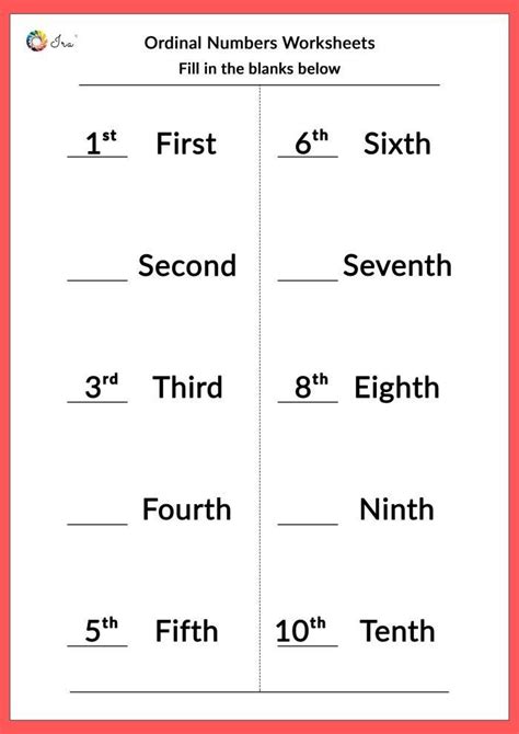 Ordinal Number Worksheet For Kindergarten Free Printable English