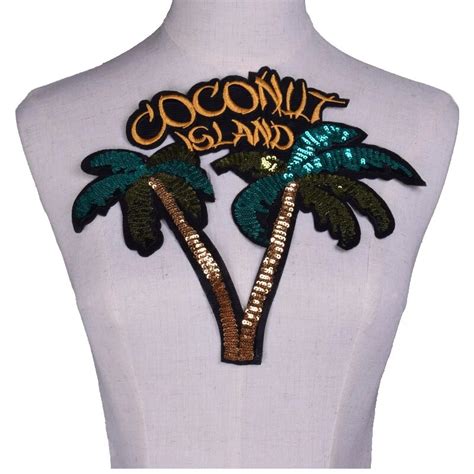 Big Coconut Tree Sequins Embroidered Iron On Patches Clothing Stripes