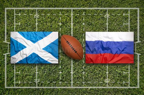 Scotland Vs Russia Flags On Rugby Field Stock Image Image Of Flags