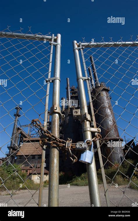 Padlocked Entrance Gate Steel Stacks Closed Bethlehem Steel Company
