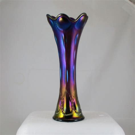 Antique Imperial Purple Beaded Bullseye Carnival Glass Vase Carnival
