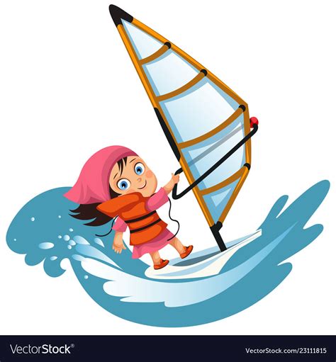 Cartoon Little Girl Sailing In Ocean Wearing Vector Image