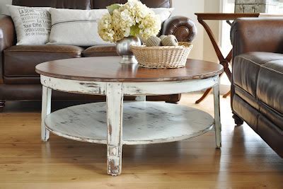 The urban port distressed mango wood coffee table in round shape, light brown. Distressed Coffee Table | The Painted Hive