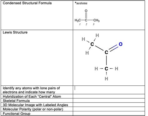 Solved Condensed Structural Formula Acetone H C Ch Lewis Structure H