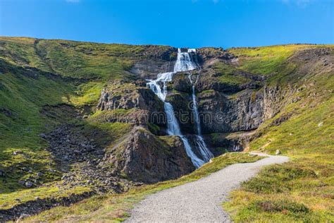 Rjukandi Waterfall Viewed During Sunny Day On Iceland Stock Image