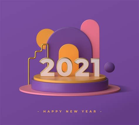Premium Psd Happy New Year 2021 With 3d Objects Rendering