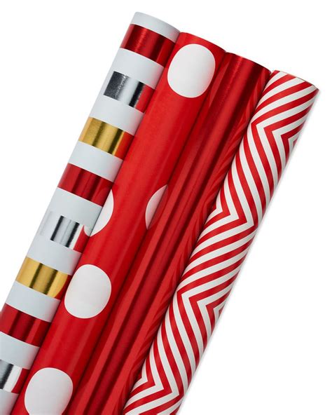 Christmas Reversible Wrapping Paper Red And Gold Polka Dot Stripe Zigzag And Herringbone 4