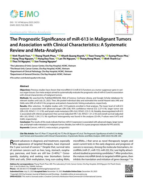 Pdf The Prognostic Significance Of Mir In Malignant Tumors And