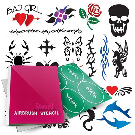 Pointzero Temporary Tattoo Airbrush Stencils 20 Designs Mini Book A