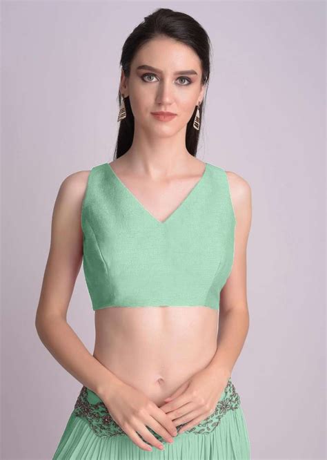Buy Sea Green Sleeveless Blouse With V Neckline In The Front And Back Online Kalki Fashion