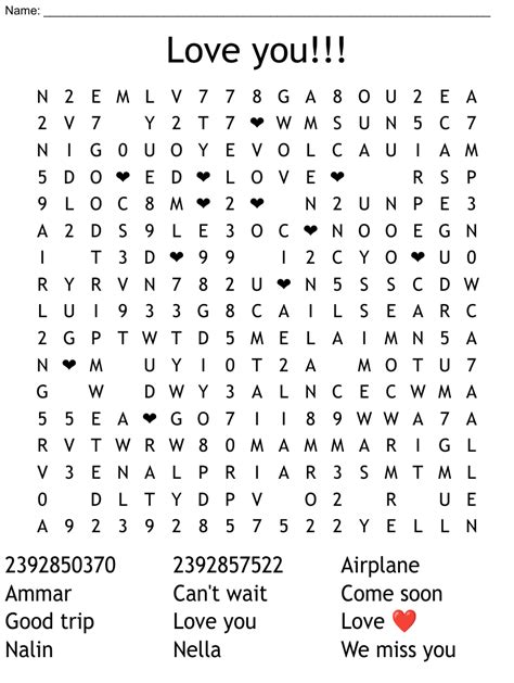Love You Word Search Wordmint