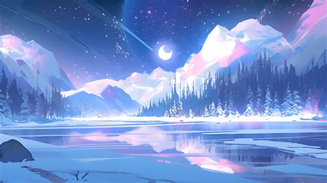 Alaska Night Sky And Lake Desktop Wallpaper Winter Wallpaper 4k