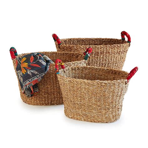 Large Seagrass Nesting Sari Baskets - Set of 3 | Woven Baskets, Jute 
